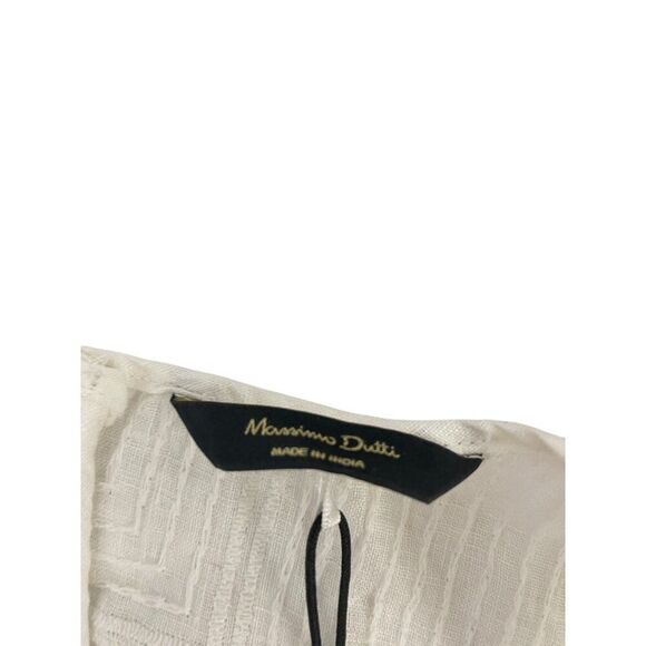 Massimo Dutti Womens Midi Dress XS White Linen Textured Embroidered 6652/652 NWT - Picture 4 of 14